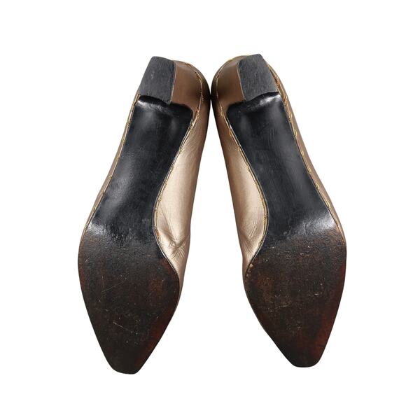 Stuart Weitzman Shoes Womens 8.5 Pump Classic Retro Leather Metallic Chunky Heel - Picture 10 of 13